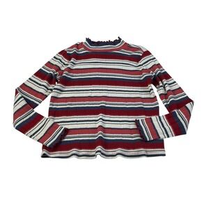 True Craft 100% Cotton Ribbed Striped Long Sleeve Top XL (Fits Small) Y2K